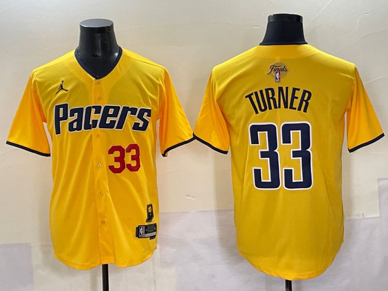 Men 2025 Indiana Pacers #33 Turner Yellow Joint Name NBA Jersey style 23